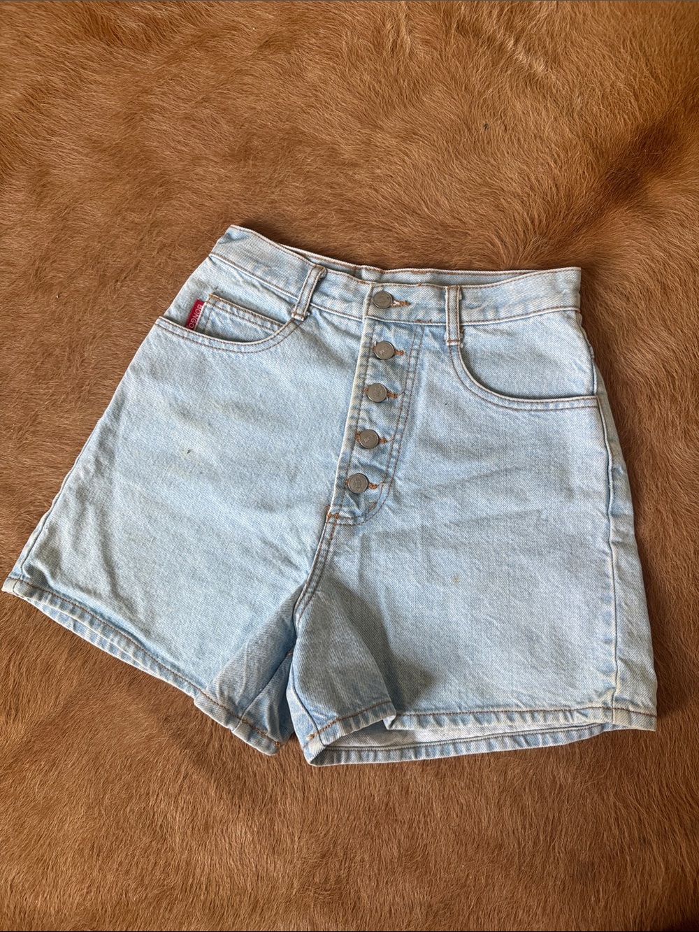 BONGO Light Blue High-Rise Button-Fly Denim Shorts
